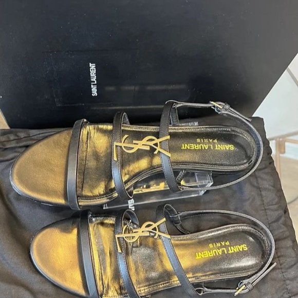 SAINT LAURENT Cassandra Leather Slingback Sandals - Picture 2 of 3